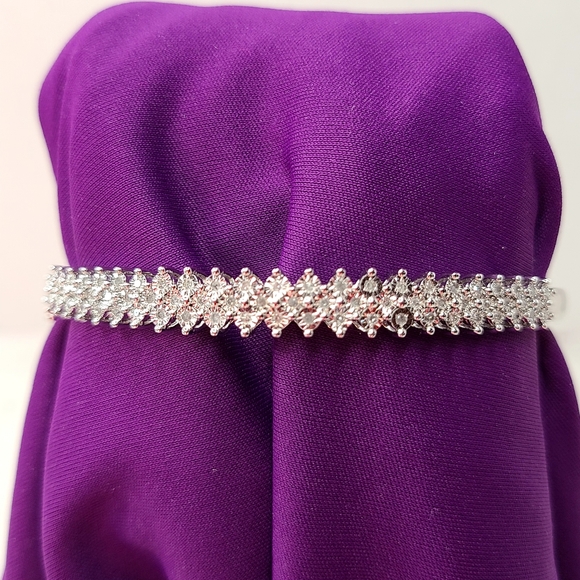 Diamond (Genuine) Sterling Silver Bangle Bracelet - Picture 5 of 17